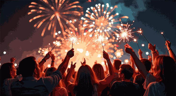 People Cheering With Sparklers
