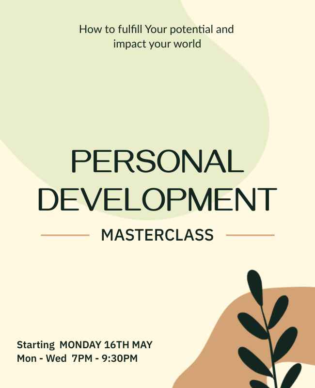 Masterclass flyer promoting personal development and growth.