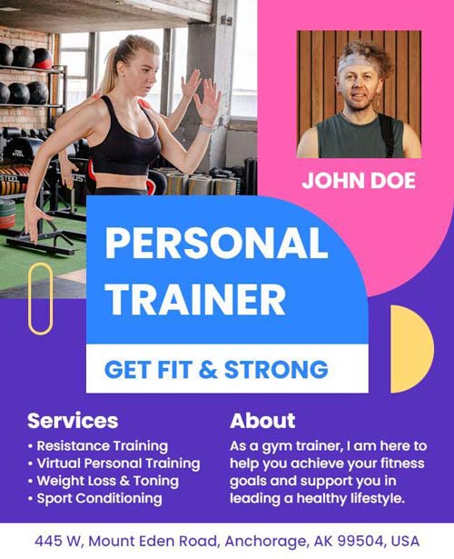 Personal Gym Trainer Flyer Featuring Modern Design and Services Highlights