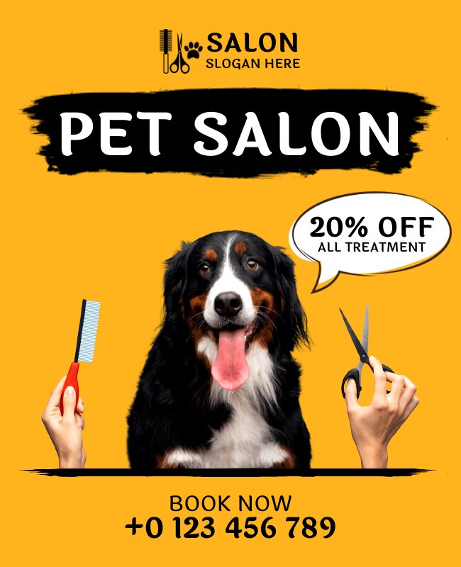 An elegant flyer design for a pet salon offering grooming services.