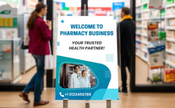 Pharmacy Business Flyer Featuring Health Services and Promotional Offers