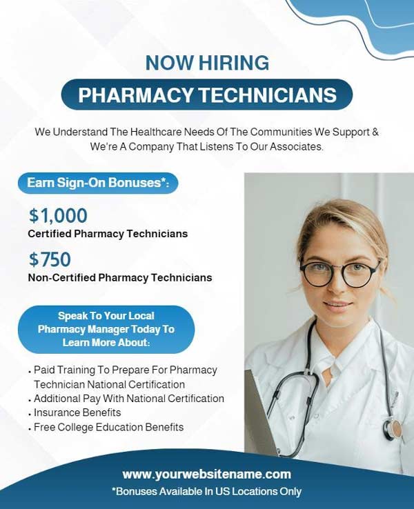 Pharmacy Technician Hiring Flyer for Recruitment and Job Opportunities