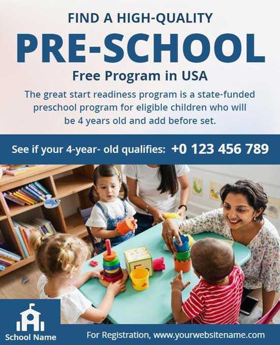 Photo-Centric Preschool Program in USA Flyer Featuring Visuals and Enrollment Information