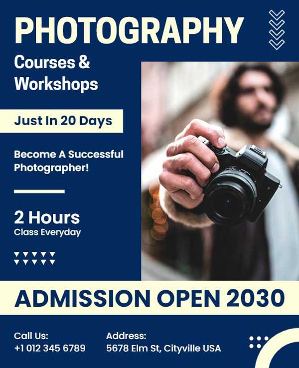 Photography Courses and Workshops Flyer Featuring Professional Design