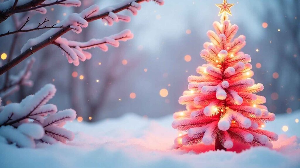 Pink Winter Wonderland Landscape Wallpaper