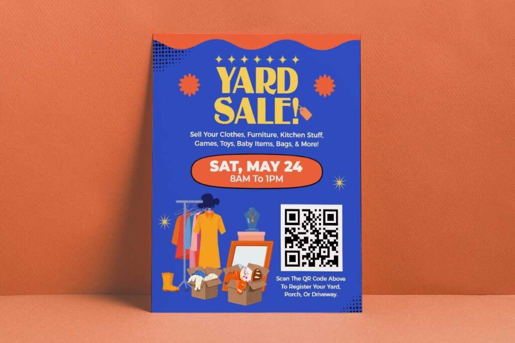 Playful Blue Yard Sale Event Announcement Flyer Template