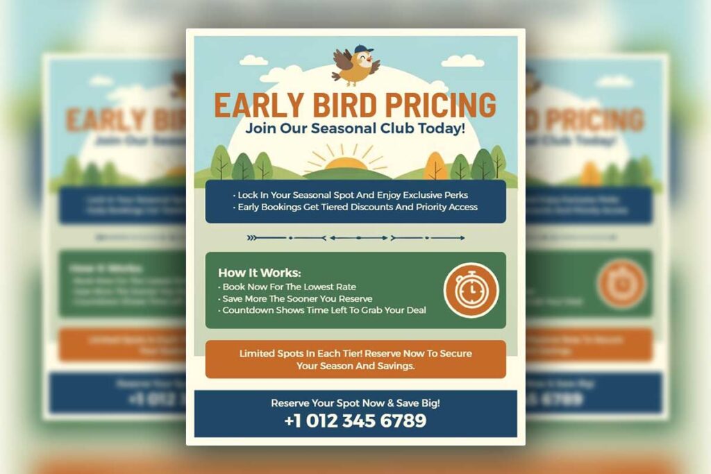 Playful Early Bird Seasonal Club Membership Flyer Template