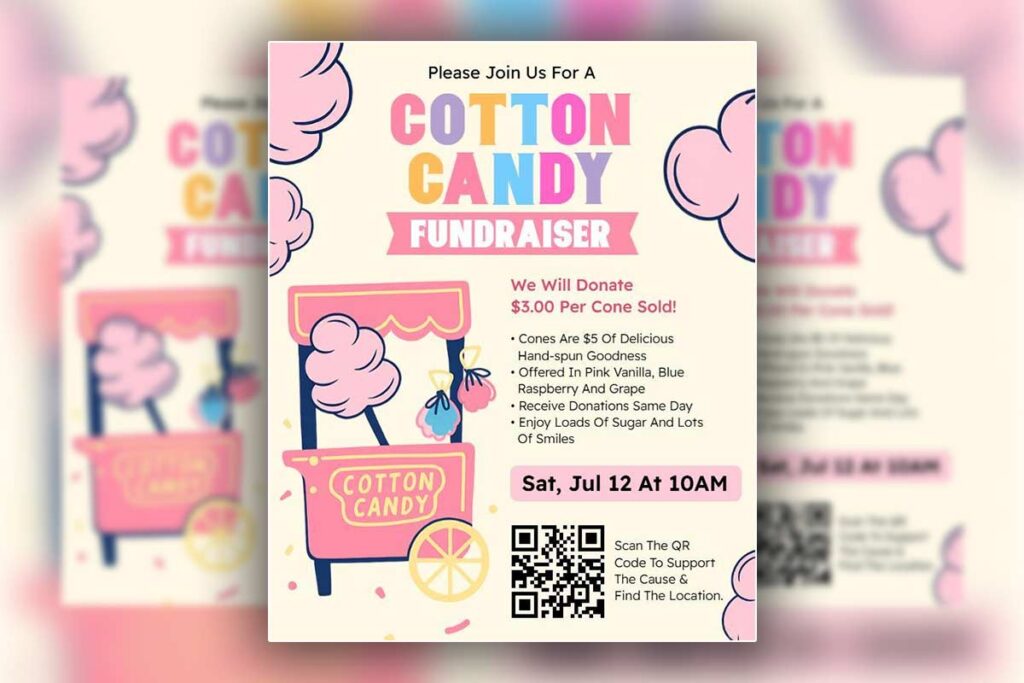 Playful Pastel Cotton Candy Fundraiser Event Flyer Template