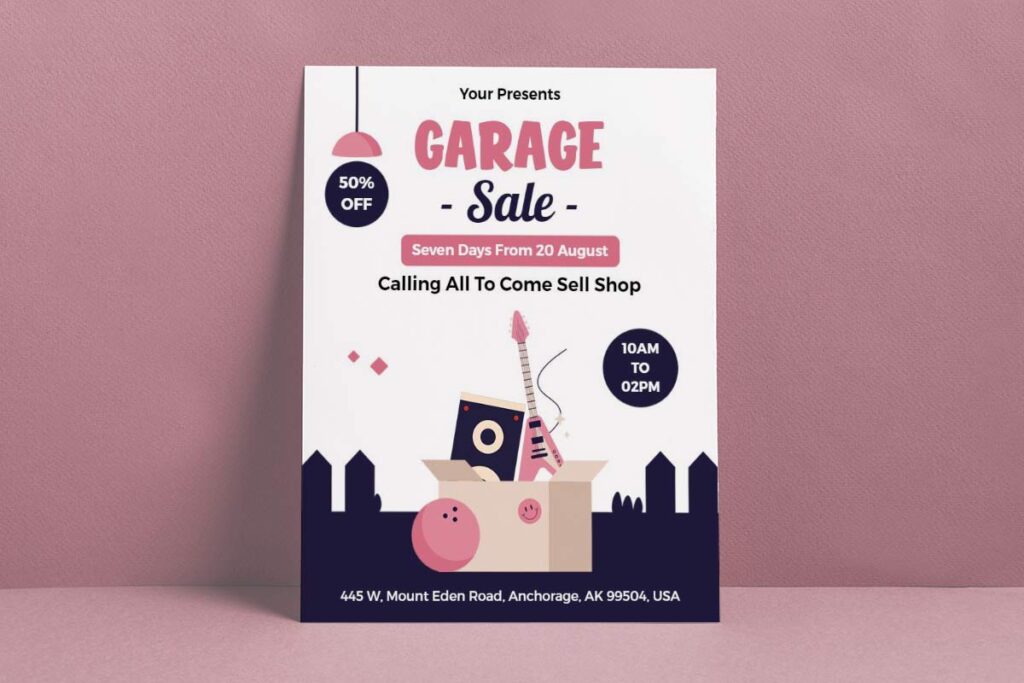 Playful Pink Garage Sale Event Flyer Template