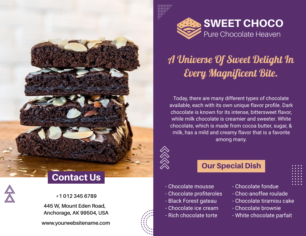 Plum purple Chocolate Bi Fold Brochure Template