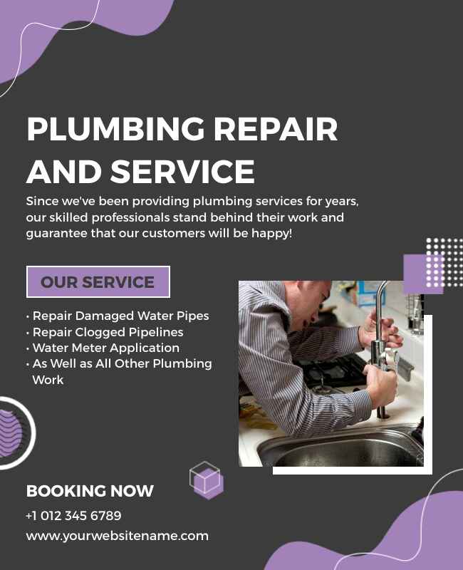 Plumbing repair flyer highlighting services and affordable rates.