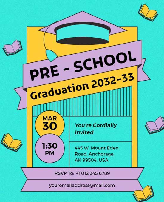 Retro Pre-School Graduation Ceremony Flyer With Event Information