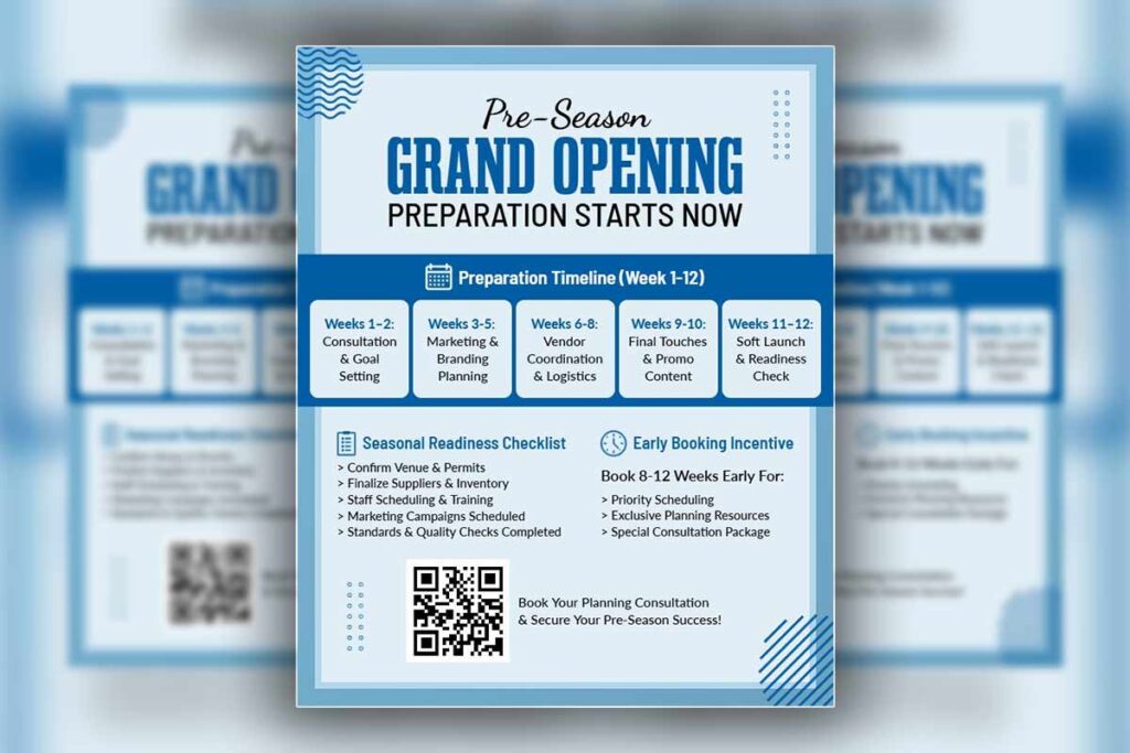 Pre-Season Business Grand Opening Preparation Flyer Template