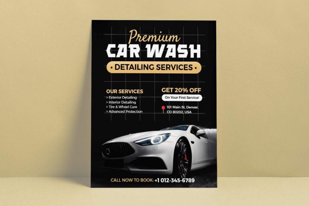 Premium Car Wash Detailing Services Flyer Template
