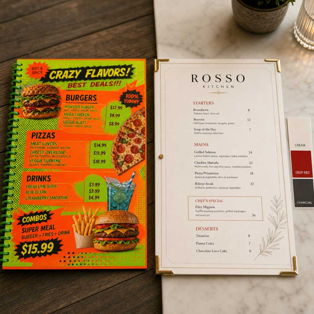premium color choices in menu design