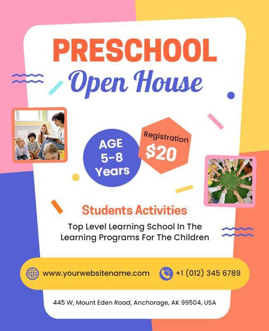 Preschool Activities Flyer Featuring Fun Design and Program Highlights