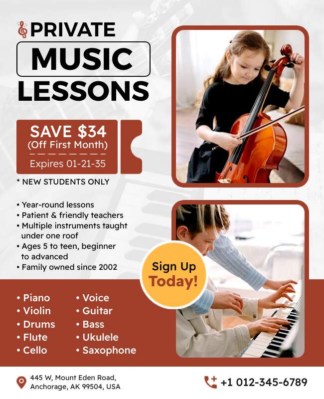 Private Music Lessons Promotional Flyer Template