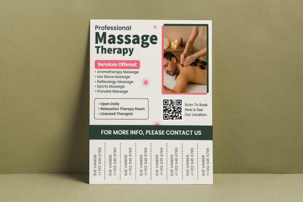 Professional Massage Therapy Services Tear Off Flyer Template