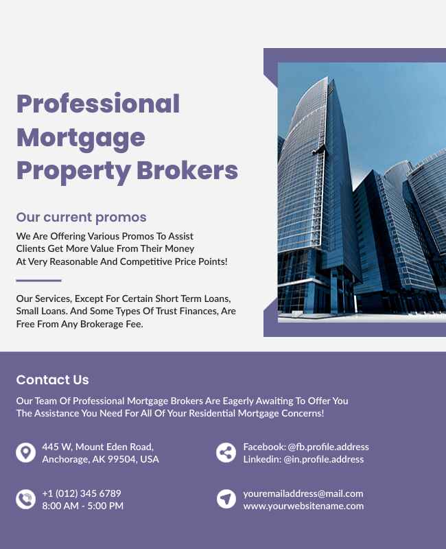 Professional flyer for mortgage and property with modern layout.