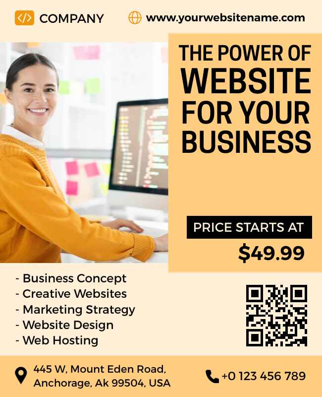 Professional flyer promoting business website services with sleek design.