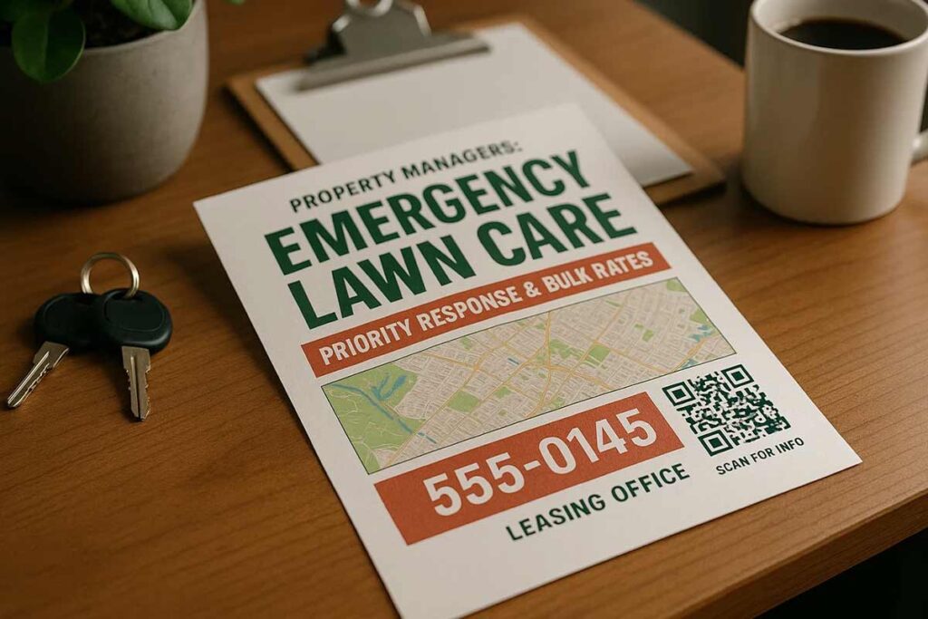Property lawn care emergency flyers during peak demand