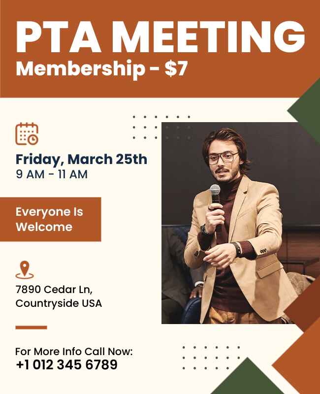 PTA meeting and membership dropship flyer template for parent engagement.