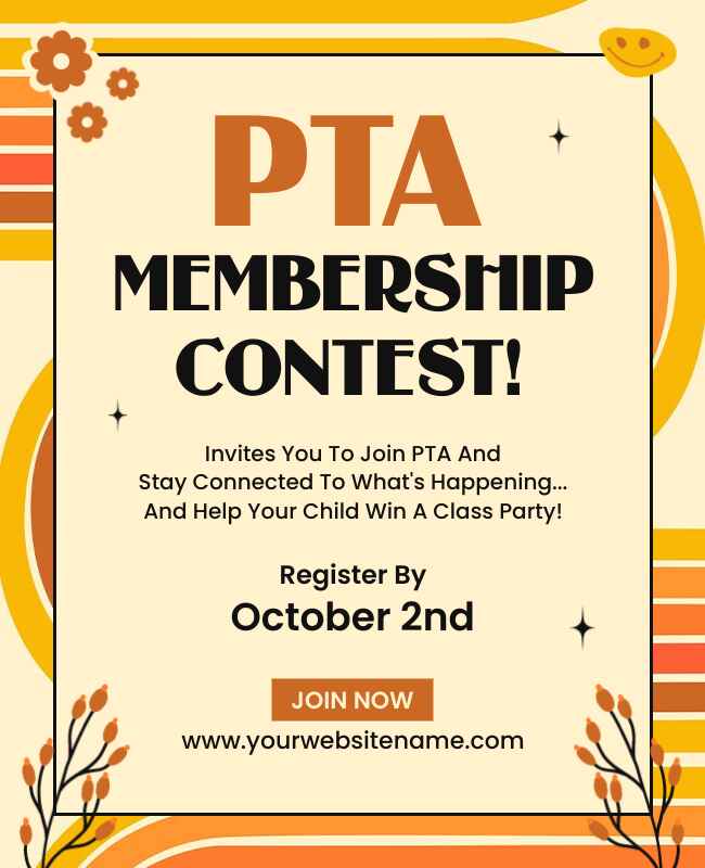 PTA membership contest flyer template encouraging participation and rewards.