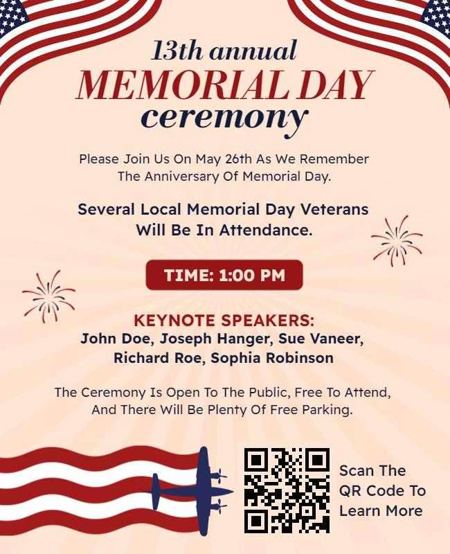 public memorial day ceremony flyer template