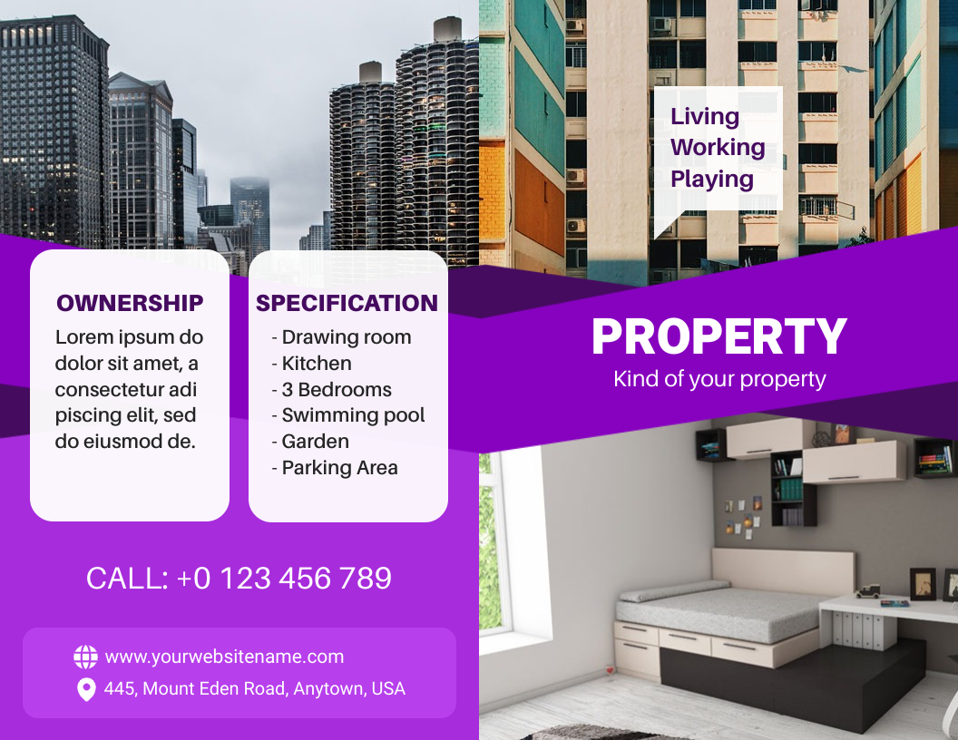 Purple and Natural Grey Real Estate Brochure Template