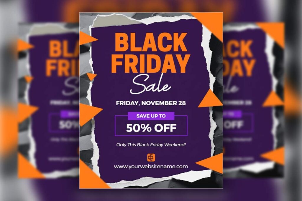 Purple and Orange Theme Black Friday Sale Promotion Flyer Template
