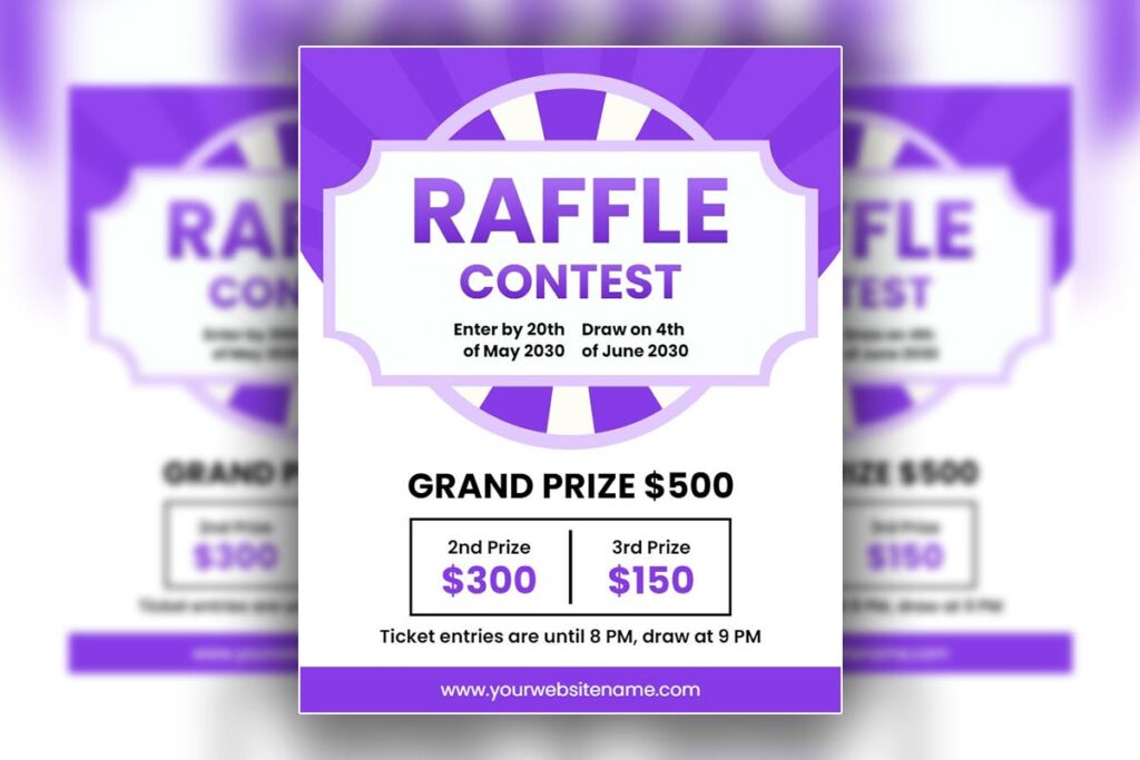 Purple Raffle Contest Winner Announcement Flyer Template