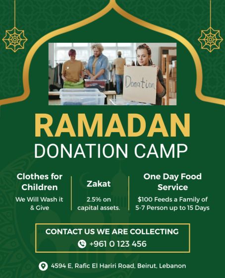 Green Ramadan Donation Camp Flyer Template