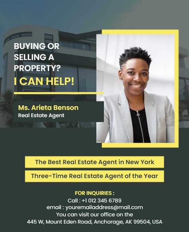 Modern Yellow Real Estate Agent Promotional Flyer Template
