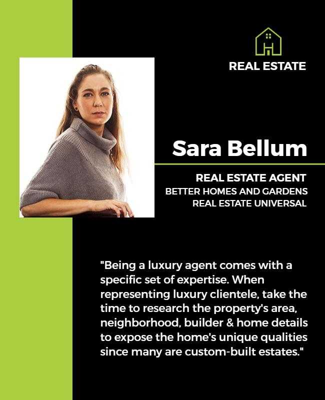 Modern Black and Green Real Estate Agent Profile Flyer