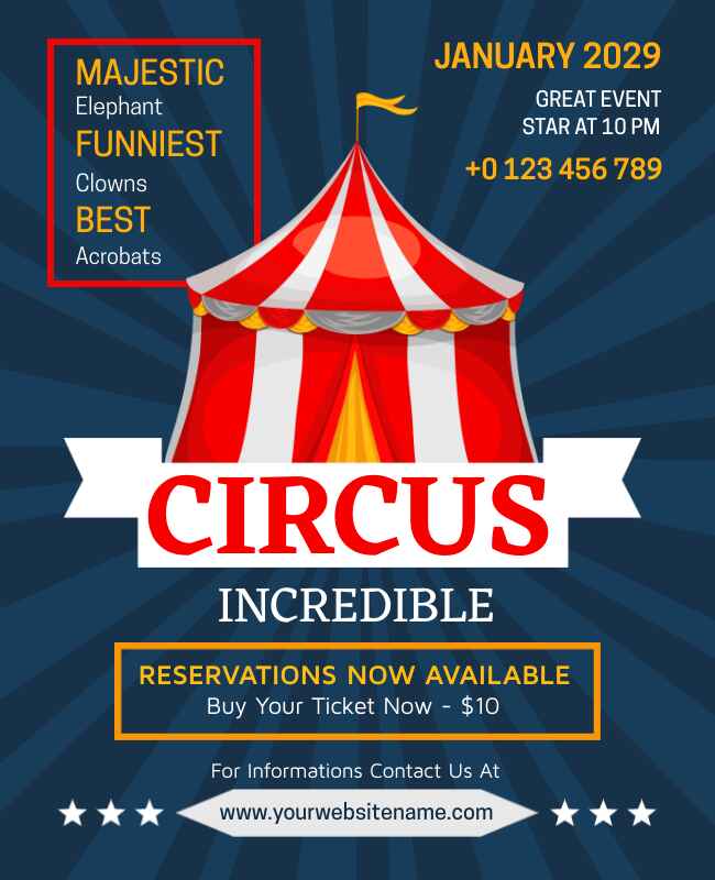 Red and Dark Blue Circus Flyer Template 