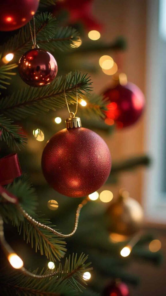 Red And Gold Classic Ornament Close-up Christmas Tree Ornaments Wallpaper