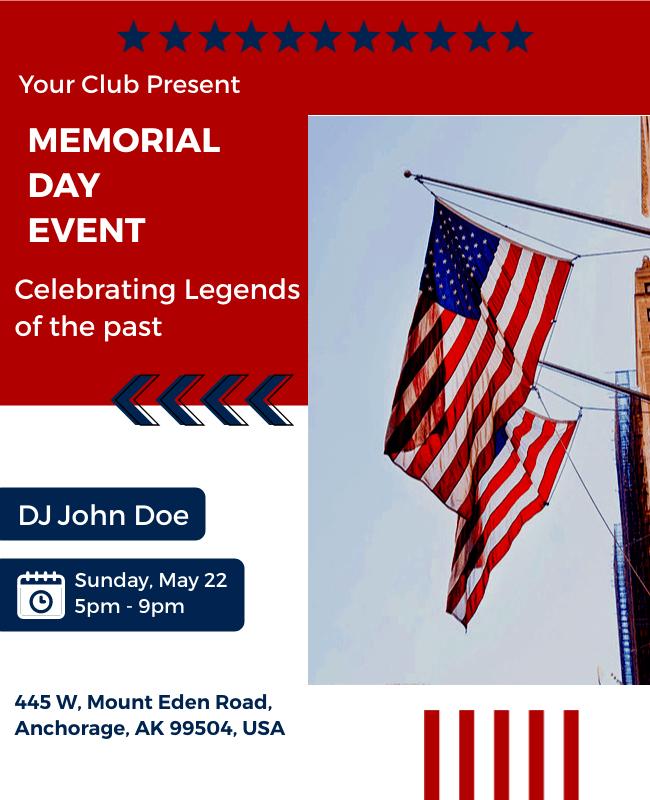 Memorial Day flyer with eye-catching headlines to grab attention and highlight event details