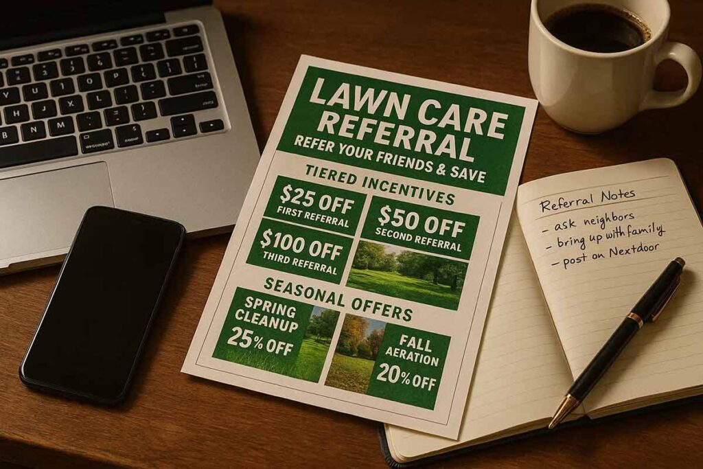 referral incentives work best on lawn care referral flyers