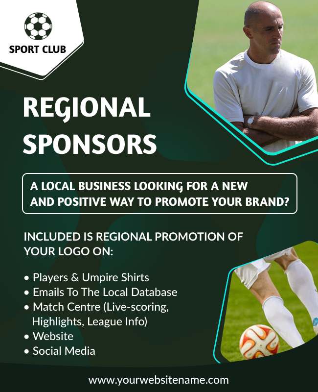 Regional sports promotion flyer showcasing sponsorship opportunities and team branding for increased visibility.