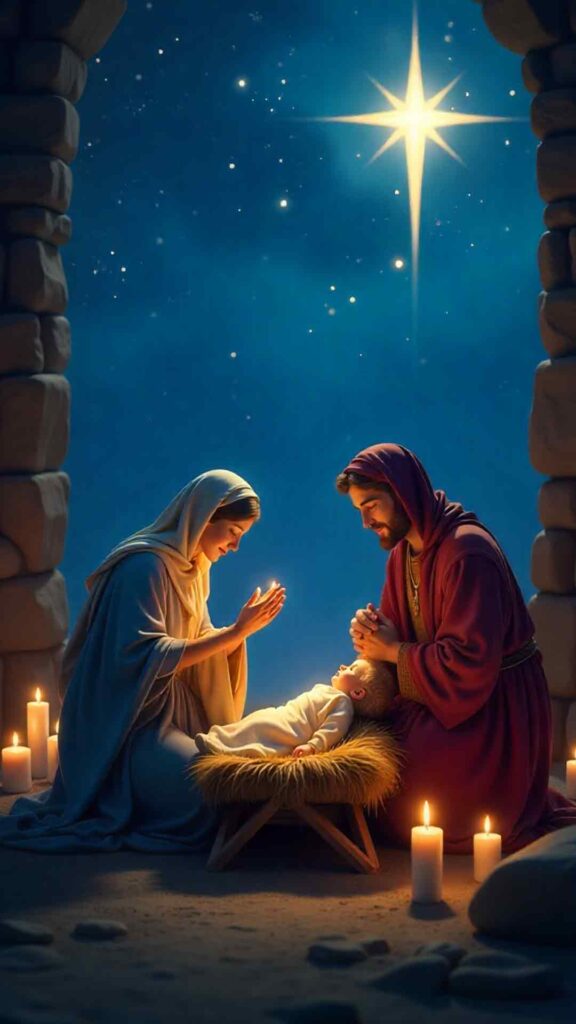 Religious Christmas Wallpaper Showing Peaceful Nativity Scene