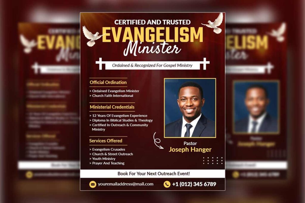 Religious Gold and Maroon Evangelism Service Flyer Template