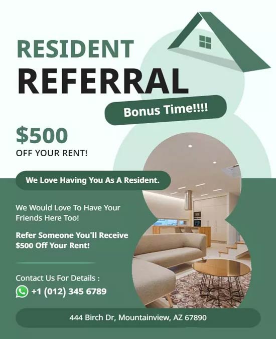 Resident Referral Bonus Program Offering Incentives for Referrals