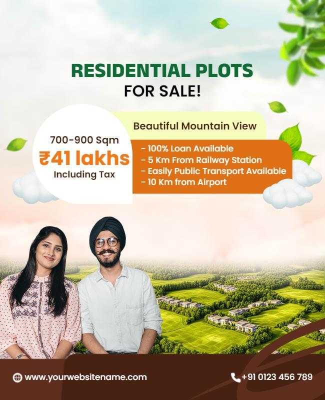 Residential Plots Sale Flyer with Mountain View
