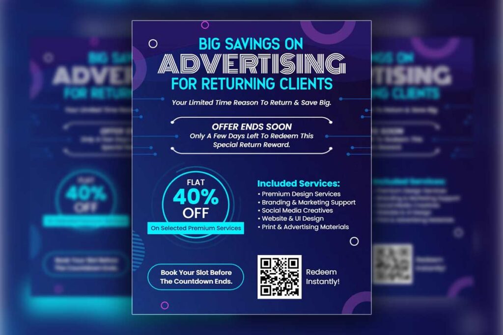 Retro Blue Advertising Discount Promotion Flyer Template