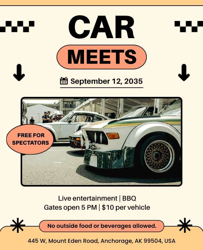 Car Meet announcement flyer with bold design and event details