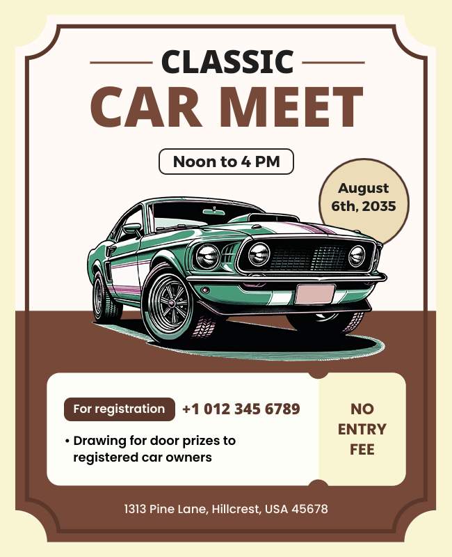 Classic Car Meet flyer with vintage-themed design and event details