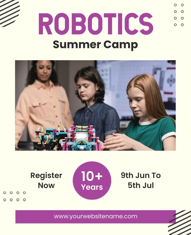 Highlight unique activities like ‘robotics’ in your summer camp flyer to attract attention and spark excitement.