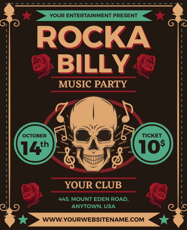 Rockabilly Skull Music Party Event Flyer Template