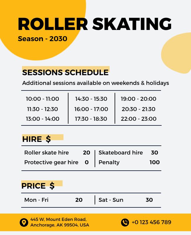 Roller Skating Sessions Schedule Flyer Template