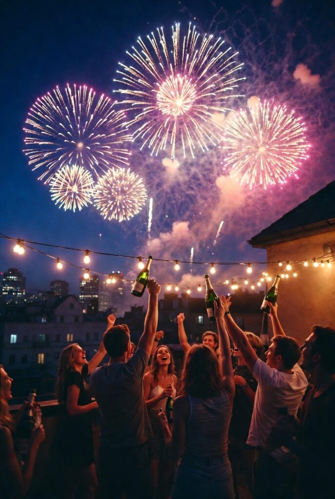 rooftop celebration scene